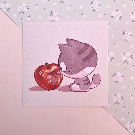 Silly Cat with Apple Mini Print