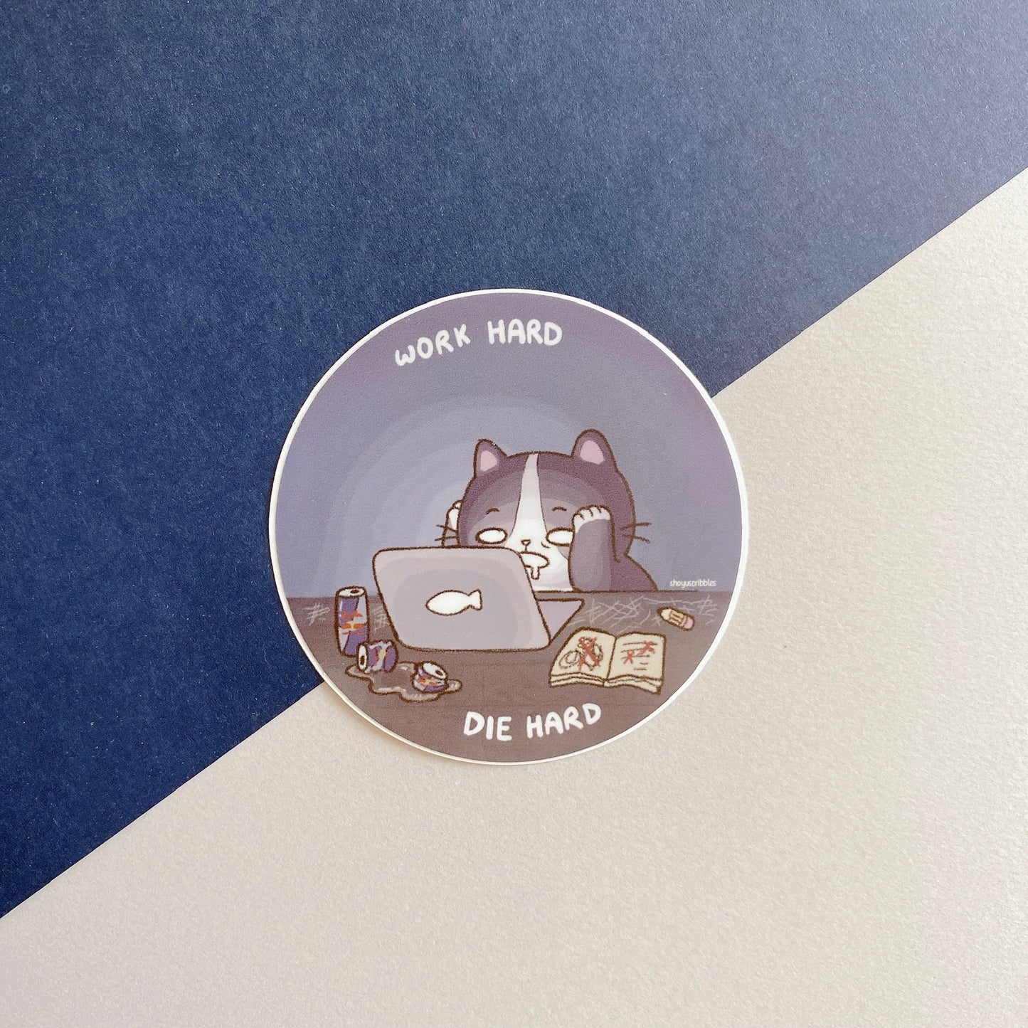 Work Hard Cat Vinyl Stickers