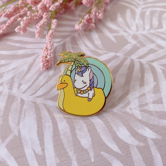 Unicorn with Rubber Ducky Floatie Enamel Pin