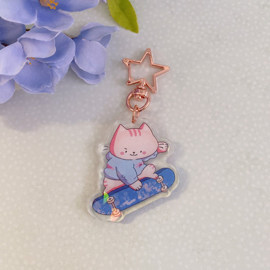 Skater Cat Acrylic Keychain